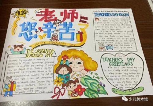 庆祝教师节儿童画(一二三四年级最简单的感恩手抄报)插图29
